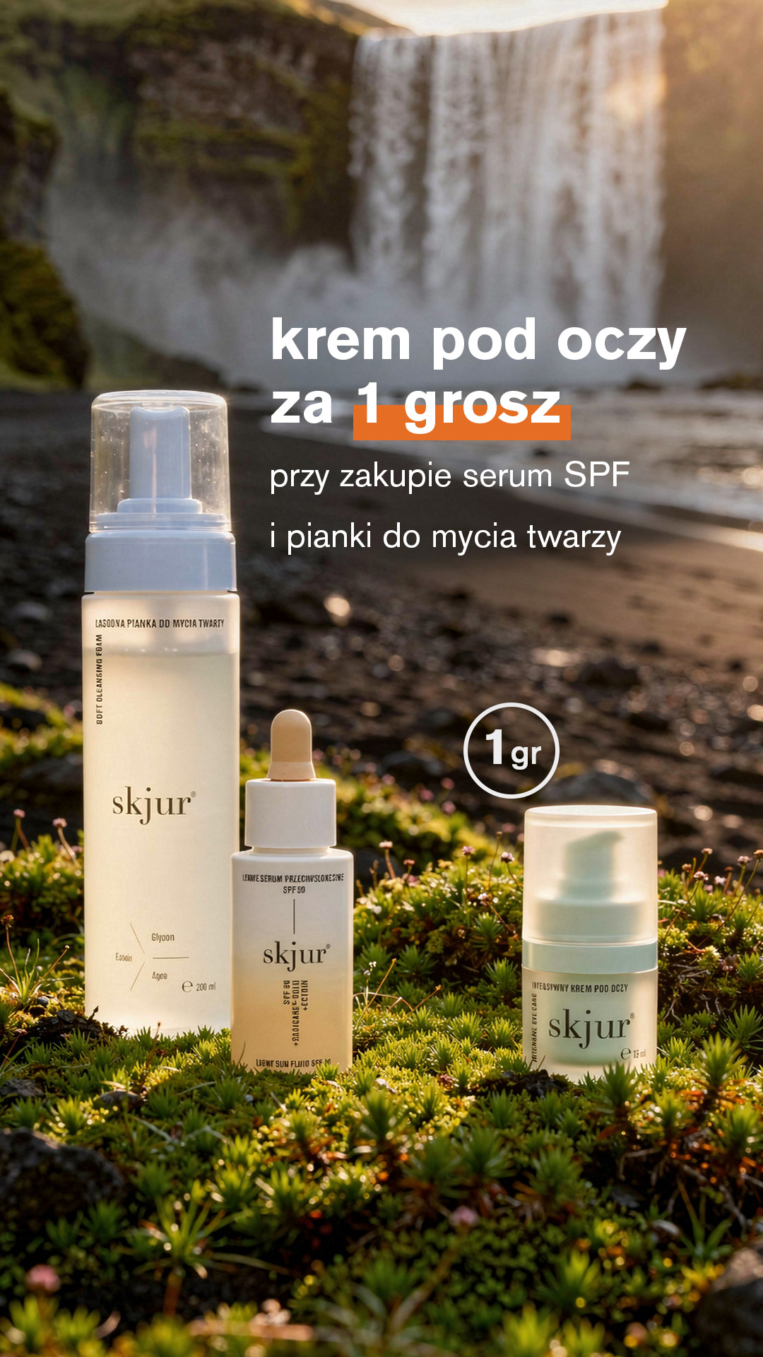 skjur® lekkie serum przeciwsłoneczne SPF 50 - 30 ml & łagodna pianka do mycia twarzy + kem pod oczy za 1 grosz